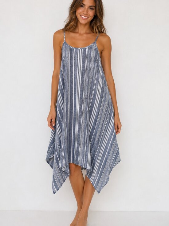 Time and Tru Dresses & Skirts - Time and Tru Blue White Striped Linen Blend Handkerchief Hem Swing Dress